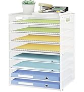 SUBEKYU 9 Tier Paper Letter Tray Desk Organizer with Handles - White Metal Mesh File Holder Paper...