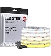BTF-LIGHTING FCOB COB LED Strip CCT 3000K-6000K Tunable White IP65,UL Listed DC24V 16.4FT CRI 90+...