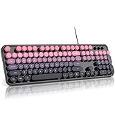 MOFII Computer Keyboard Wired,Round Key Retro Typewriter Keyboard Full Size | USB Plug and Play, ...