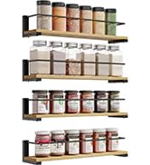 OROPY Spice Rack Wall Mounted, Rustic Wood Hanging Rack for Over The Stove, Kitchen Wall, 4 Pack