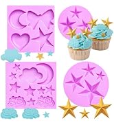 Infovox Star Cloud Silicone Fondant Mold Moon Cake Mold Bow Moon Star Chocolate Mold for Cake Dec...