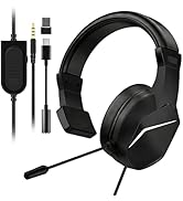 Joso One Ear Headset with Mic, Wired Headset for PC/iPad/Mac/Tablet/Phone/Switch with USB C & USB...