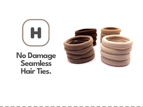 no damage seamless hair ties, thick no-snag ponytail holders, neutral color hair elastics