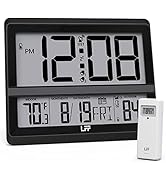 Atomic Clock Large Display, Digital Wall Clock with Indoor Outdoor Temperature and Date, Wireless...