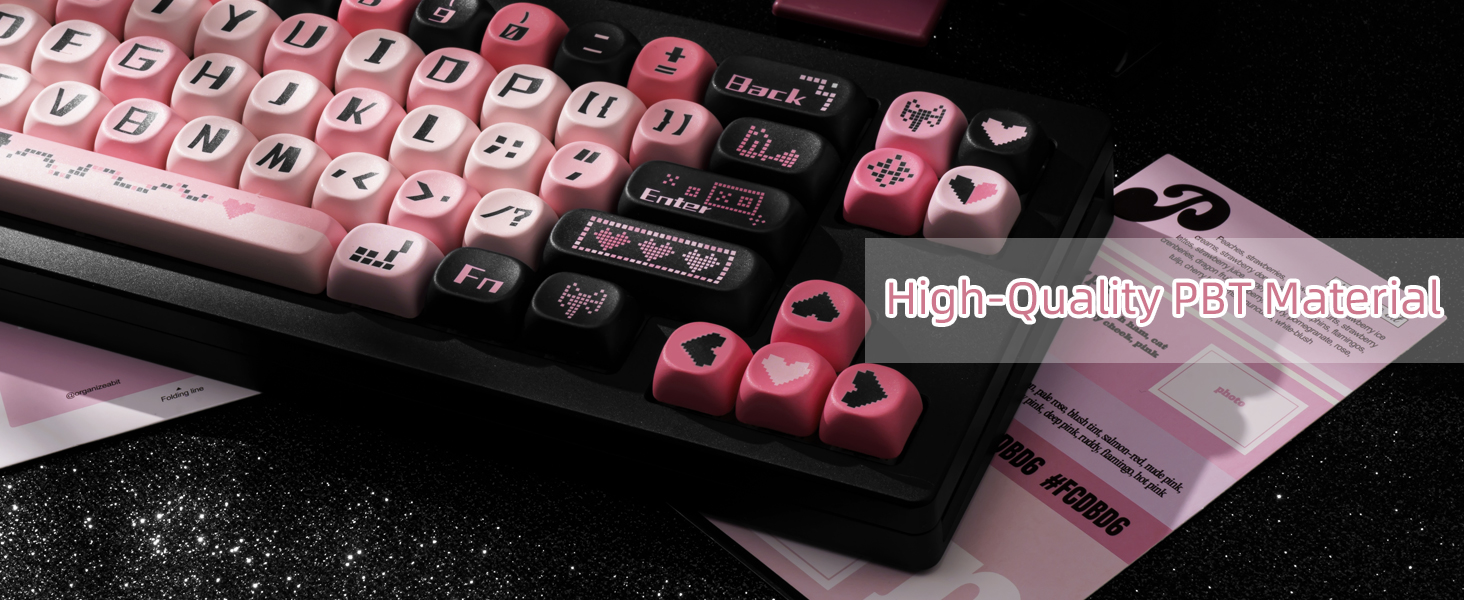 PBT Keycaps Dye-Sublimation Black and Pink MOA Profile Custom Cute Keycaps