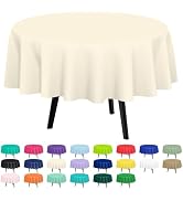 QIKSION 2 Pack Ivory Plastic Tablecloth Disposable Circle Table Covers Milky White Table Cloths f...