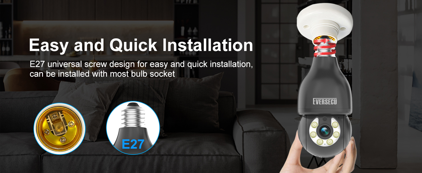 2K Light Bulb Wireless Security Camera 5Ghz WiFi Outdoor Indoor RTSP Stream Work with Alexa Onvif