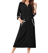 Ekouaer Zipper Robes for Women 3/4 Sleeve Bathrobe Lightweight House Coats for Women with Pockets...