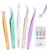 MORGLES Lash Tweezers for Eyelash Extensions, 5 Pcs Eyelash Tweezers | Straight & Curved Lash Kit...