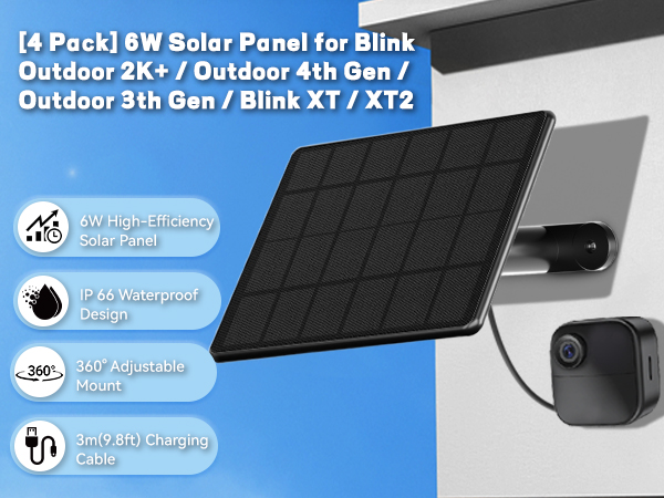 6W Solar Panel for Blink Camera, 2500mAH Panel Compatible with Blink Outdoor 4(4th Gen)/3rd Gen,