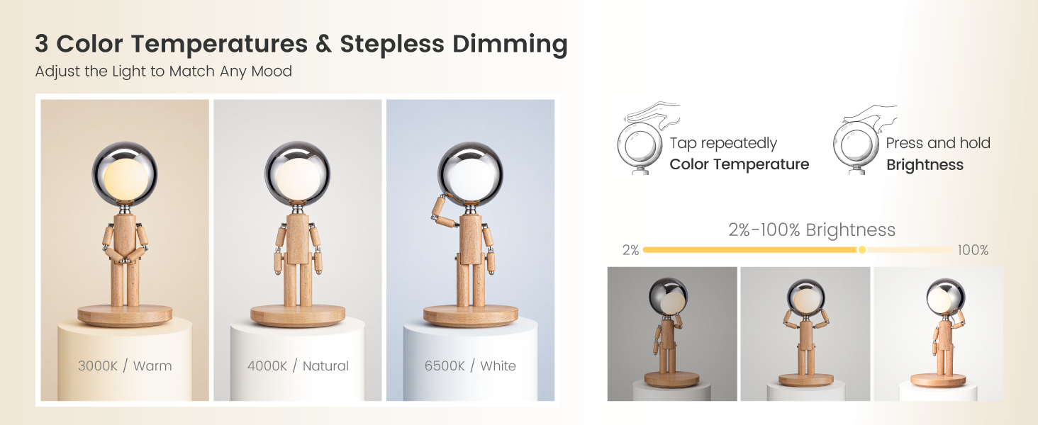 Touch Lamp, Cool Desk Lamp, 3 Color Temperatures & Stepless Dimming