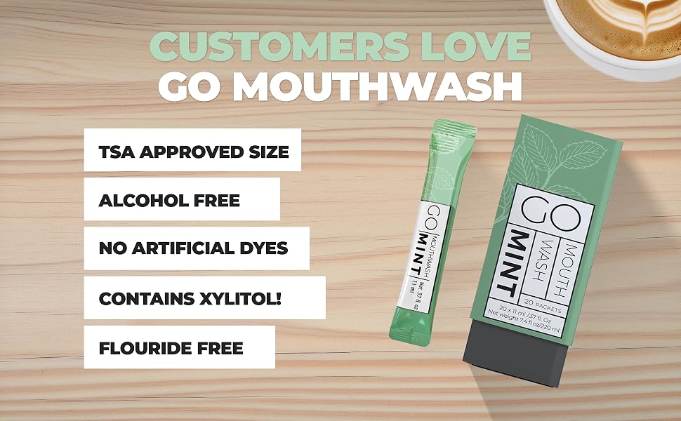 Mouthwash packet on the table that's perfect for after coffee