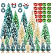 Iceyyyy 56 Pcs Artificial Mini Christmas Trees Set - Miniature Sisal Frosted Christmas Trees Bott...