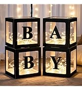 Lovelite Baby Boxes with Letters for Baby Shower, 4 Clear Baby Balloon Boxes with LED Fairy Strin...