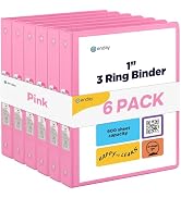 Enday 1 Inch Binder (6 Pack - Pink) 3 Ring Binder 1 inch with Clear View Cover and 2 Inside Pocke...