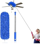 Extendable Feather Duster with Stainless Steel Extension Pole - 100 Inches Extra Long Telescopic ...