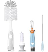 Baby Bottle Brush Set 4 in 1, Baby Bottle Cleaner, with 1P Nylon Bottle Brush, 1P Bottle Cap Brus...