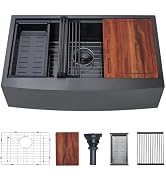 Ufaucet 33 Inch Black Farmhouse Kitchen Sink, 33x20 Inches Gunmetal Black Stainless Steel Undermo...