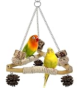 Jevnd Bird Swing for Cage with Chew Toys, 3 Sisal-Wrapped Parrot Perches & Stable Triangle Design...