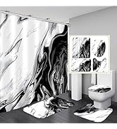 Nkzply 4 Pcs Black and White Shower Curtain Bathroom Sets with Shower Curtain and Rugs Marble Sho...