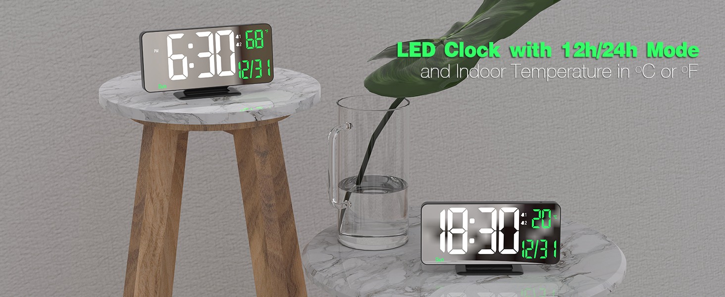 LED clock with 12 / 24 military time mode