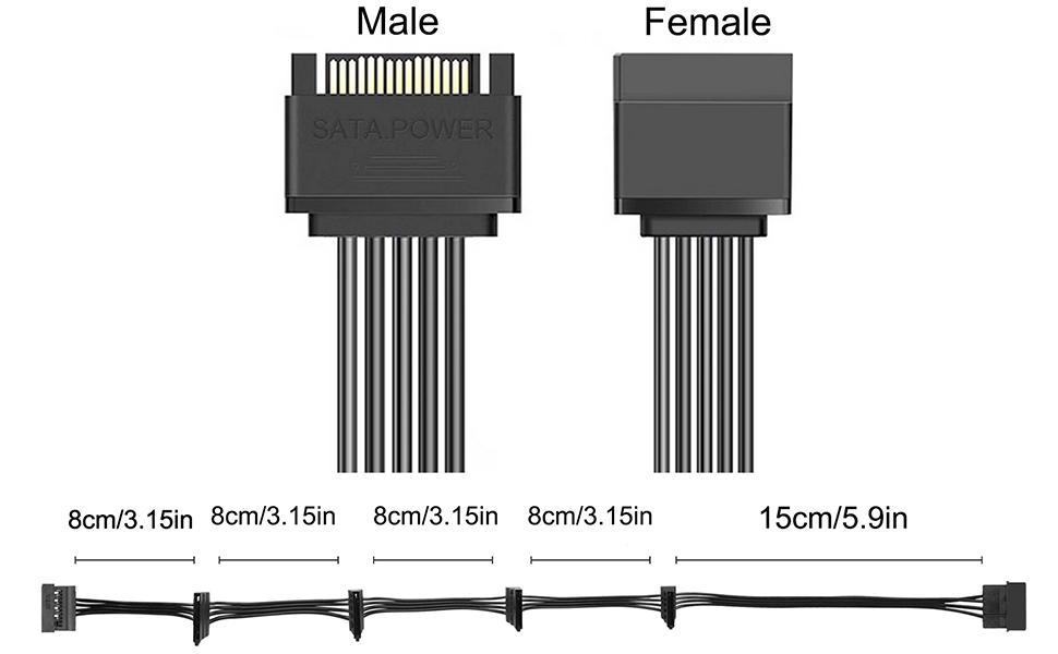 15 Pin SATA to 5 SATA Power Splitter Cable