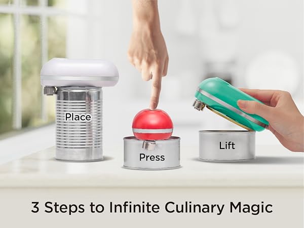 3 Steps to Infinite Culinary Magic, Mini Plus, Kitchen Mama rechargeable can opener