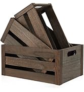 Edergoo Wooden Crates 3 Pack, Nesting Handmade Wood Crates for Storage, No Installation Wooden St...