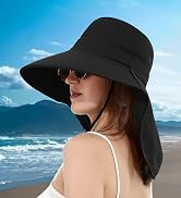 Womens Sun Hat Wide Brim with Ponytail Hole Neck Flap Outdoor UV Protection Foldable Fishing Cap