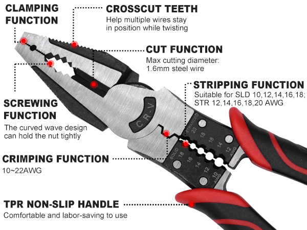 Wire Stripper Crimper Cutter Long Nose Pliers Diagonal Side Cutting Linesman Pliers