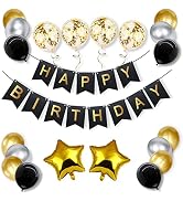 iPartyCool 36pcs Birthday Party Decorations, Premium Happy Birthday Banner, 3D Black Gold Style F...