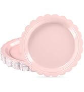 NatNarr 30 Pcs Dessert Plates Disposable, 7 Inch Pink Cake Plates Scalloped Small Appetizer Birth...