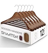 SMARTOR Suit Hangers for Men 12 Pack, Wide Shoulder Wooden Suit Hangers with Non Slip Pants Holde...