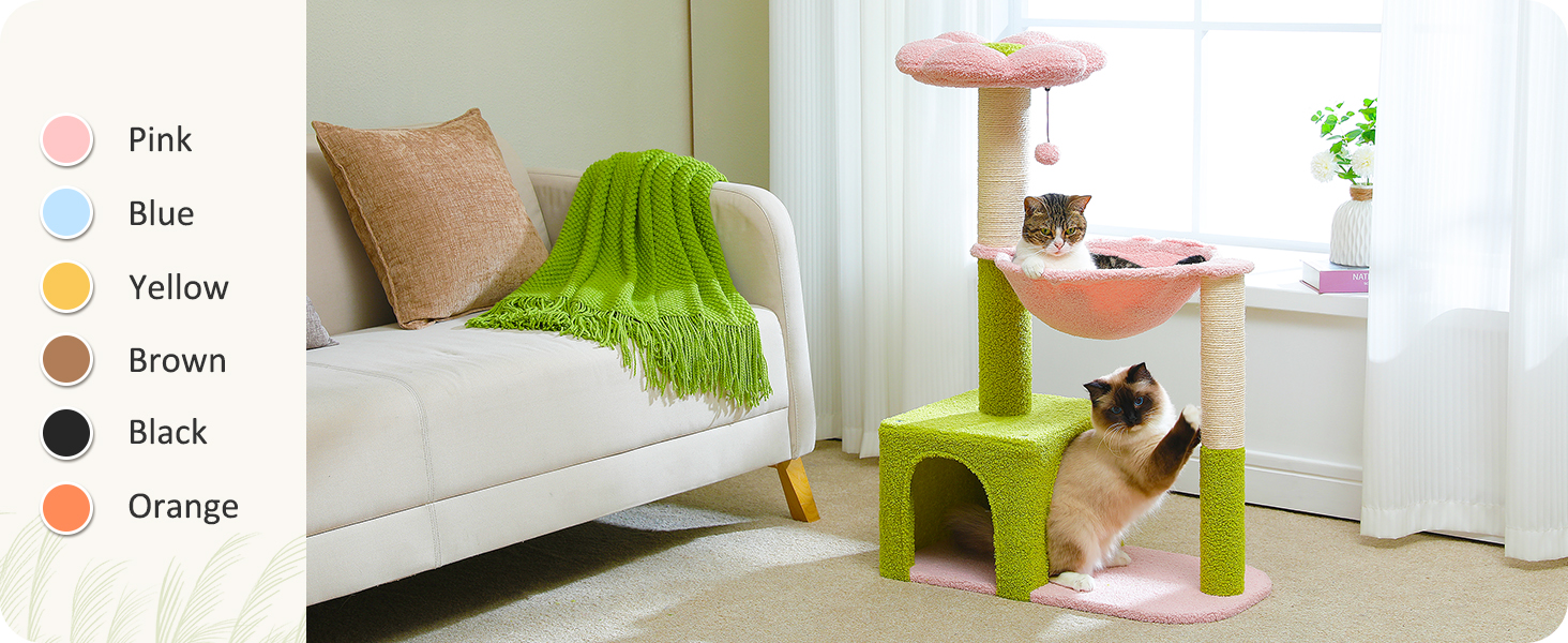flower cat tree features a cute flower-shaped top perch adding charm to indoor playtime