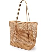 KALIDI Beach Mesh Tote Bag, Casual Tote Bag Hobo Women Foldable MAX 23L Shoulder Bag For Beach Pi...