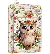 peacoblue RFID Blocking Credit Card Holder for Women - Owl with Flowers PU Leather Slim Wallet wi...
