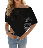 Fisoew Womens Crochet Cover Up Summer Sheer Ponchos Shawl Boho Beach Vacation Off The Shoulder Kn...