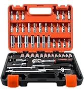 YesRight 53 Pieces Socket Wrench Set Drive Socket Set with 1/4 Inch Ratcheting Wrench Plastic Too...