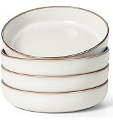 Herogo Stoneware Pasta Bowls Set of 4, 37 Ounce Large Wide Shallow Plates and Stackable Serving B...
