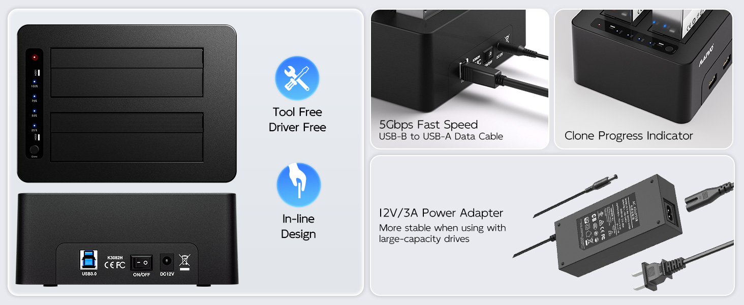 2.5 3.5 inch sata hdd ssd hard drive docking station cloner duplicator cloning tool free recover kit