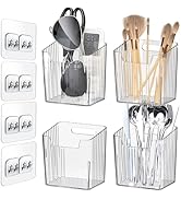 4 Pack Wall Organizers and Storage - Clear Acrylic Cabinet Door Organizer Bins, Adhesive Remote C...