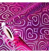WRAPAHOLIC Heart Wrapping Paper Roll - Mini Roll - 17 Inch x 16.5 Feet - Hot Pink Heart Metallic ...