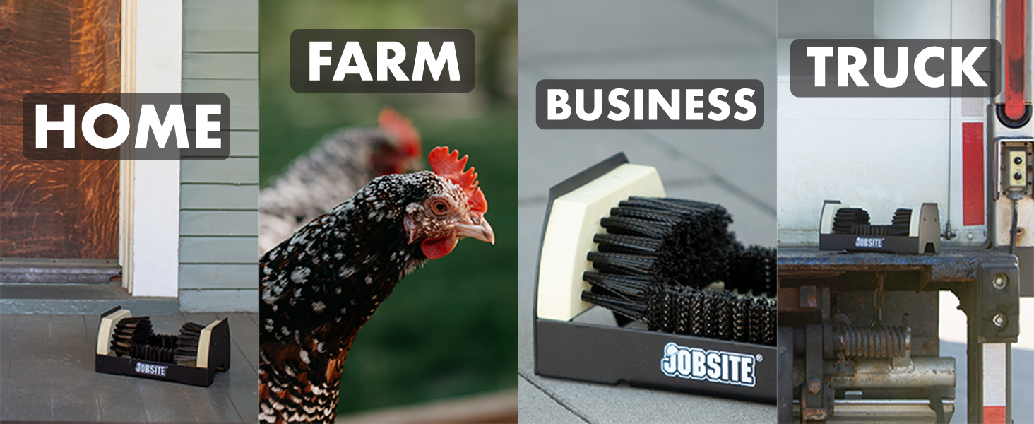 composite image showing multi use of scrubber: home, farm, business, truck