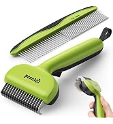 Pecute Self-Cleaning Undercoat Rake for Dogs and Cats, 304 Stainless Steel Dematting Deshedding T...