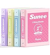SUNEE 3 Ring Binder 1 Inch 4 Pack, Clear View 1" Binders Three Ring PVC-Free (Fit 8.5x11 Inches) ...