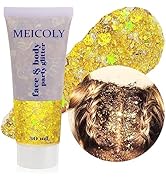 MEICOLY Gold Body Glitter,Yellow Face Glitter,Music Festival Accessories Outfits for Women,Mermai...