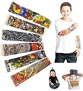 iToolai Temporary Tattoo Sleeves for Kids, Fake Slip On Arm Sunscreen Sleeves, 6pcs - Eagle,Skull...