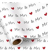 RUSPEPA Wedding Wrapping Paper Roll for Couples, Mini Roll, Romantic Mr & Mrs Text with Red Heart...