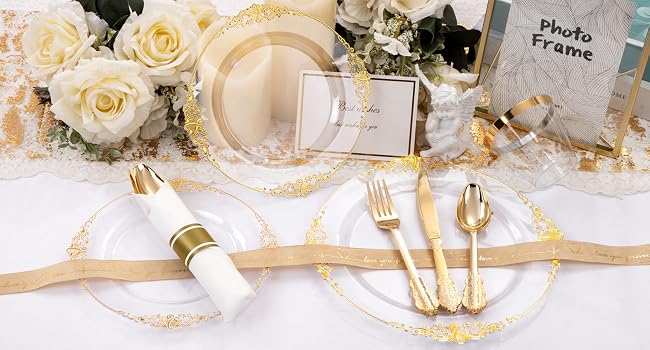 Clear and Gold Plastic Plates