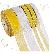 TONIFUL 5 Rolls Christmas Glitter Ribbon Set - Gold & Silver 3/8" & 1" Width x 25 Yards Ribbon fo...